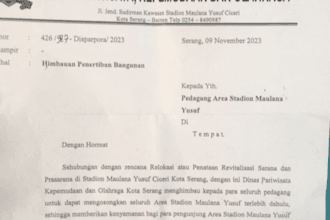 Disparpora Terbitkan Surat Imbauan Pengosongan Lahan Pedagang di Stadion Ciceri Kota Serang 1