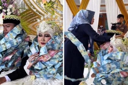 Menikah dikalungi uang menjadi tradisi masyarakat Madura.