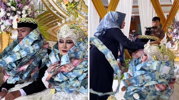 Menikah dikalungi uang menjadi tradisi masyarakat Madura.