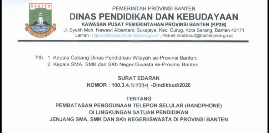 Dindikbud Banten Terbitkan Edaran Pembatasan Penggunaan Ponsel di Sekolah Negeri dan Swasta 1 Edaran