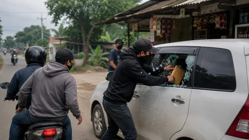 Komplotan Pecah Kaca Beraksi di Kibin, Uang Gaji Karyawan Rp55 Juta Digondol Pelaku 1 pecah kaca